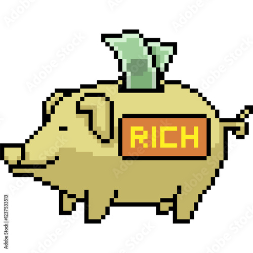 pixel art of piggy bank rich