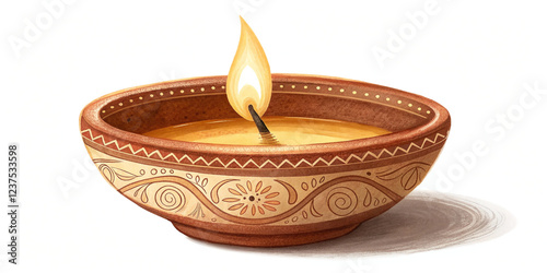 Traditional Diwali Diya Oil Lamp Isolated on a White Background for Festival Celebrations