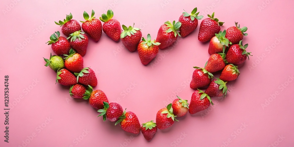 Heart-Shaped Frame of Ripe Strawberries on Pink Background Heart-Shaped Frame of Ripe Strawberries on Pink Background