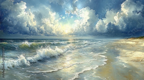 beach stormy highly detailed impressionistic -