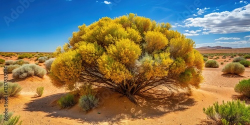 Stunningly Green Thymelaea Tinctoria in its Arid Habitat photo