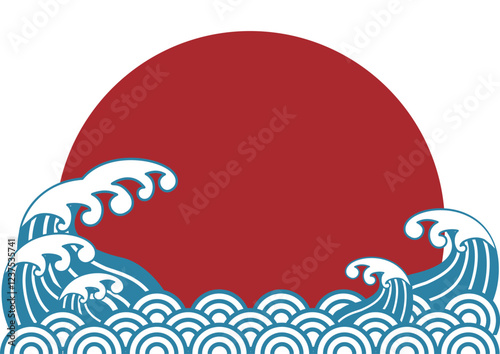 海　波　青海波　日の出　正月　年賀　和風　和柄　模様　モダン　背景　フレーム　イラスト素材