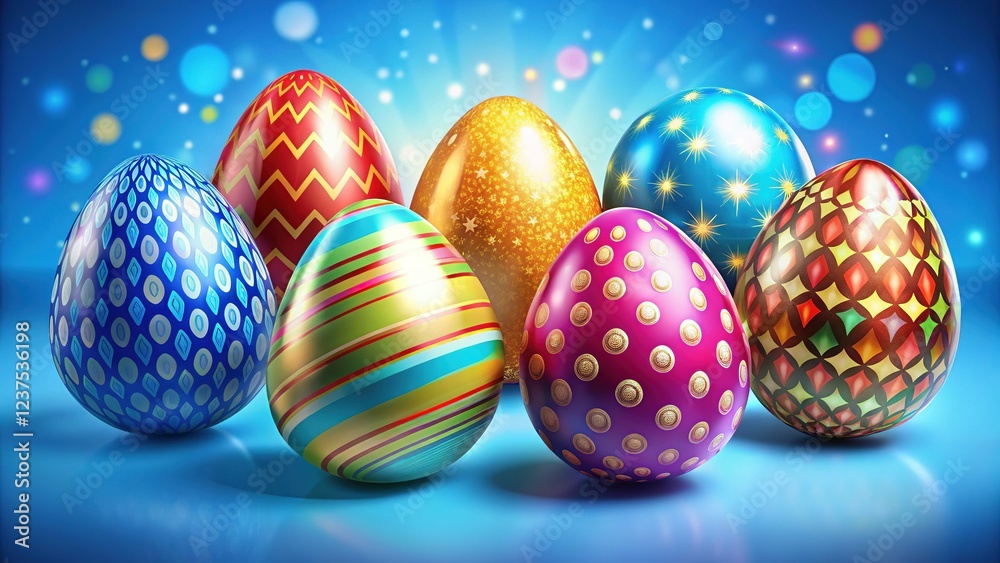 Vibrant Easter Eggs Adorned on Azure Canvas Vibrant Easter Eggs Adorned on Azure Canvas