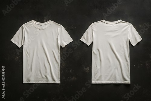 Wallpaper Mural Realistic white T-shirt mockup featuring front and back views on a dark background. Soft fabric texture with natural folds, ideal for branding, print designs, and apparel presentations Torontodigital.ca