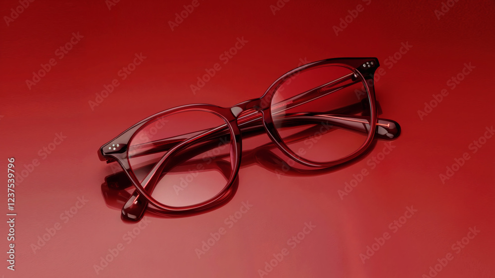 Cherry red eyeglasses on cherry red background Cherry red eyeglasses on cherry red background