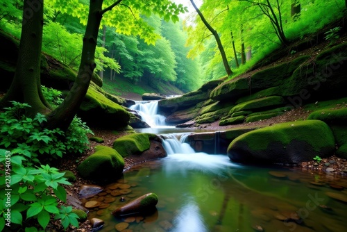 Lush greenery and waterfalls in the Cuyahoga Valley, landscape, foliage