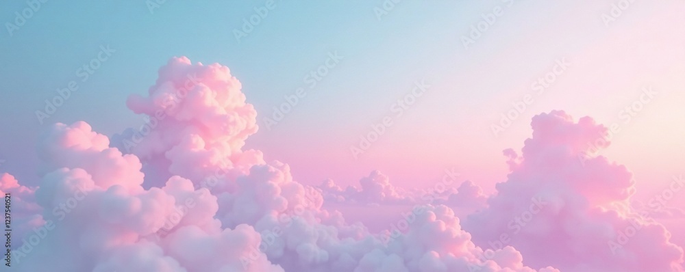 Fototapeta premium Gradient sky with pastel pink hues and white clouds, gradient, calming
