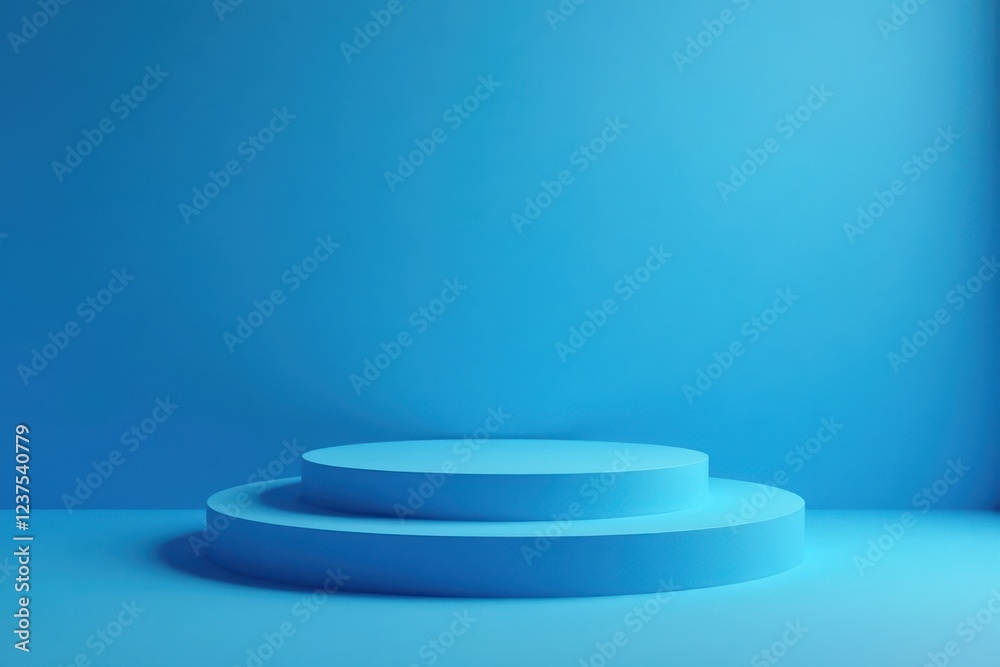Minimalist blue round podiums on empty background , white, abstract Minimalist blue round podiums on empty background , white, abstract
