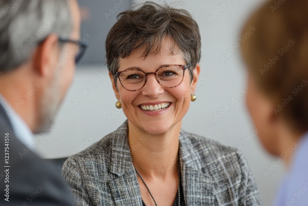 Mature couple consulting bank manager about investment in a conference room Mature couple consulting bank manager about investment in a conference room