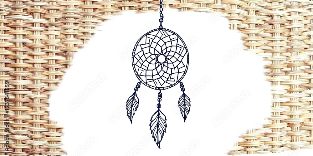 Obraz premium Tribal Dreamcatcher Doodle Art on Woven Canvas