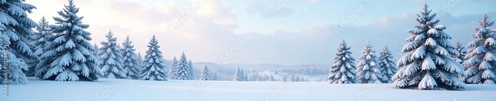 Heavy snowfall covering pine trees in a vast white blanket under the open sky, frozen landscape, pine trees, evergreen trees Heavy snowfall covering pine trees in a vast white blanket under the open sky, frozen landscape, pine trees, evergreen trees