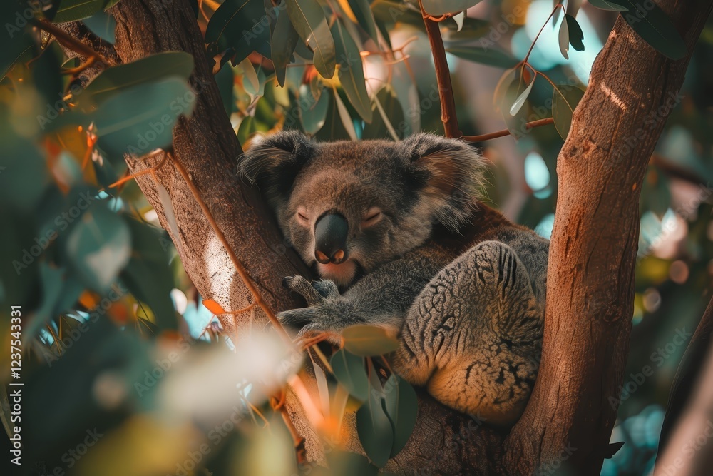 Obraz premium Sleeping Koala Bear in Eucalyptus Tree