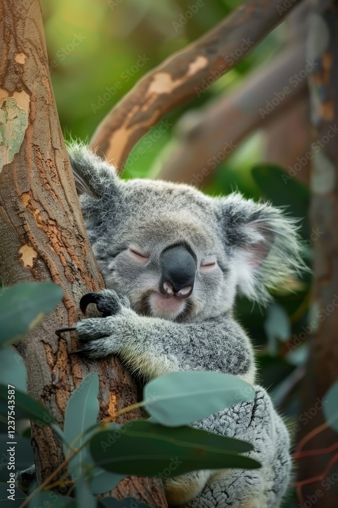 Fototapeta premium Sleeping Koala Bear in Eucalyptus Tree