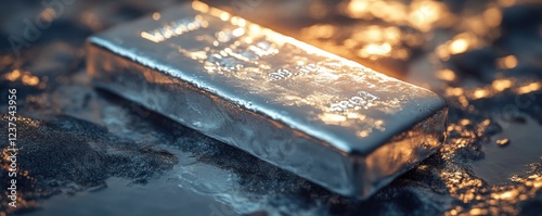 A shiny silver bar resting on a textured surface, reflecting light in a captivating way, showcasing its smooth and polished surface.