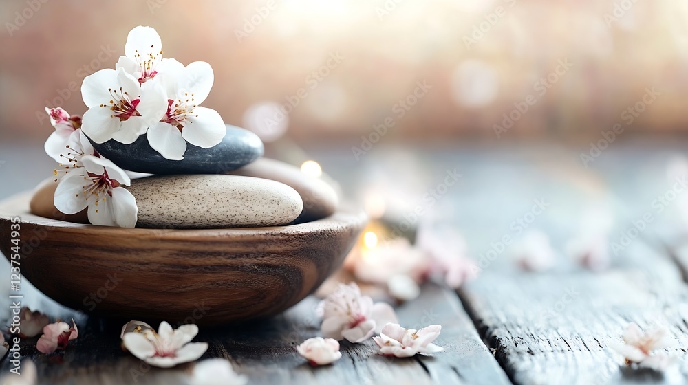 Zen Stones and Cherry Blossoms for Mindful Meditation and Relaxation : Generative AI