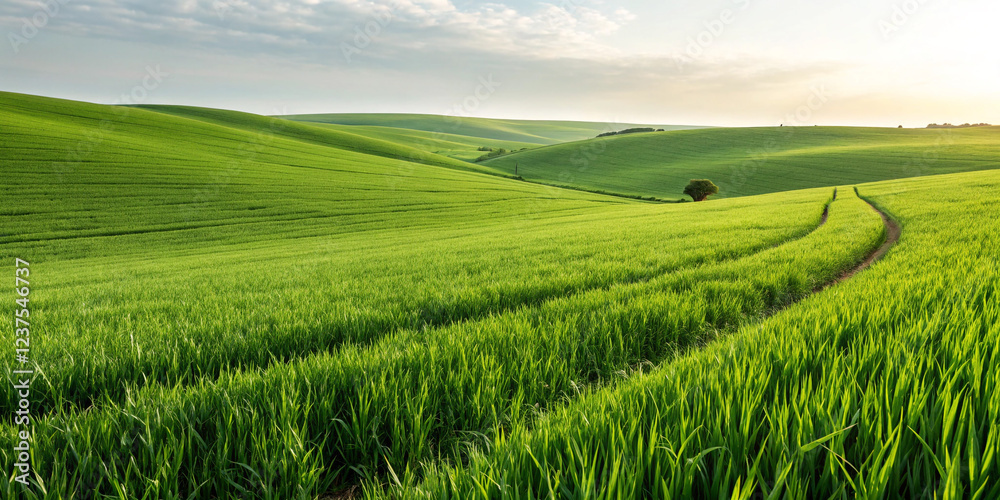 Obraz premium Green Grass Field Isolated on a White Background for Nature Themes
