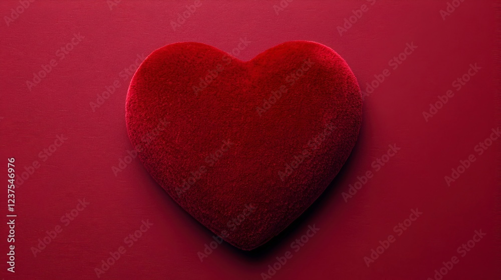 Fototapeta premium Soft Plush Heart Shape Pillow on Rich Red Background