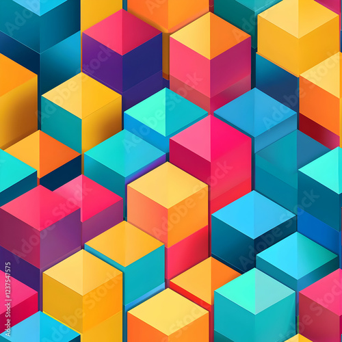 A vibrant arrangement of colorful 3D cubes in various shades and reflections.