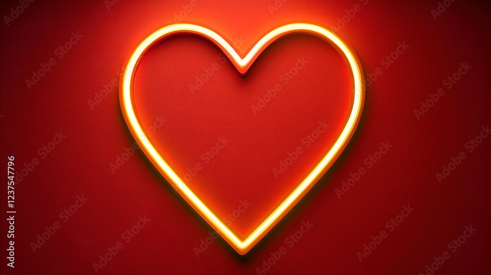 Neon Heart Symbol with Glowing Light on Red Background Neon Heart Symbol with Glowing Light on Red Background