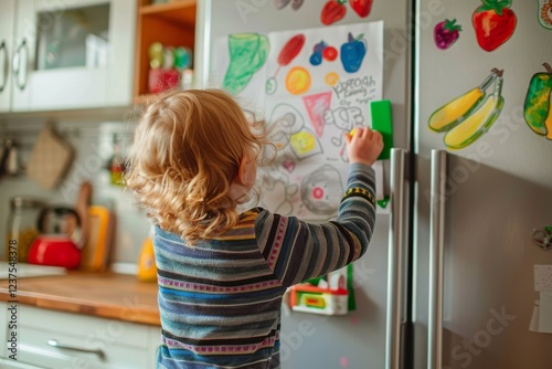 Childhood art on kitchen fridge