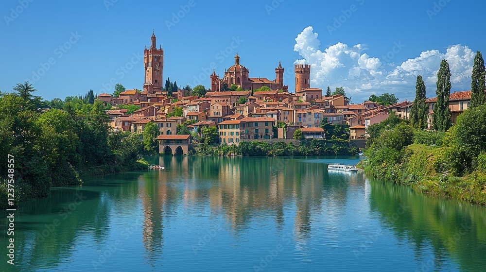 Obraz premium Italian town riverside summer vista, reflection, travel