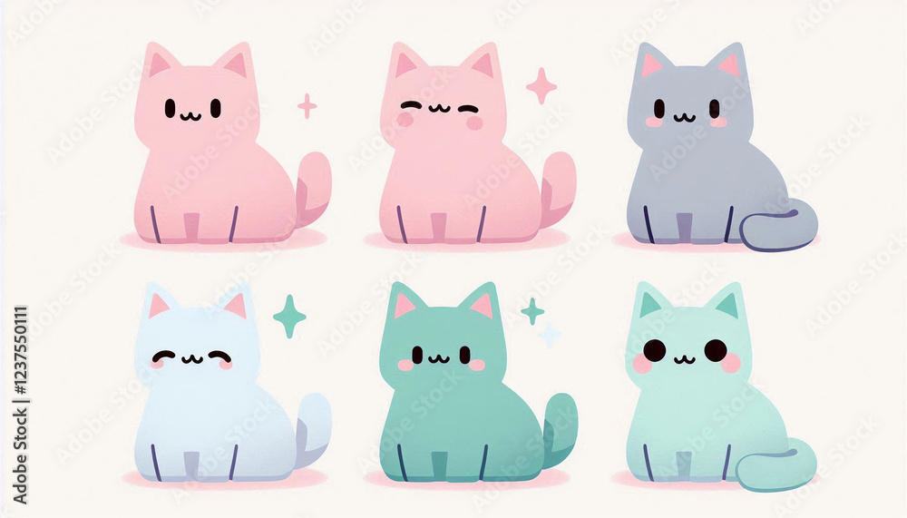 Line of Pastel Colored Cats Line of Pastel Colored Cats