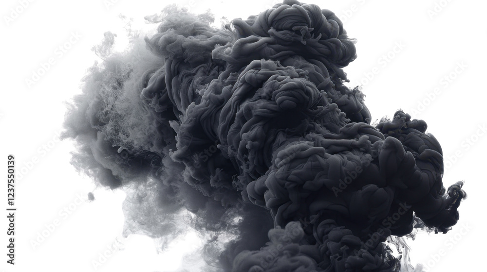 Dark gray ink cloud spreading in transparent water Dark gray ink cloud spreading in transparent water