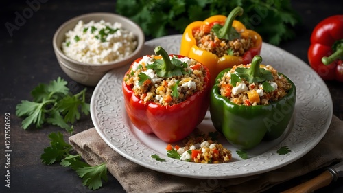 Baked Stuffed Bell Peppers with Cottage Cheese, Quinoa, and Vegetables