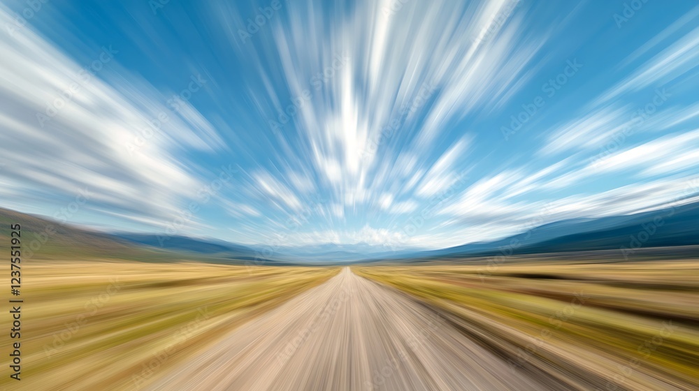 Fototapeta premium Long Endless Empty Road Leading into Vast Beautiful Scenic Horizon : Generative AI