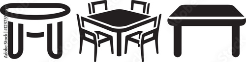 Chair And Table Silhouette on Isolated white background 