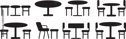 Chair And Table Silhouette on Isolated white background 