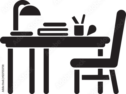 Chair And Table Silhouette on Isolated white background 