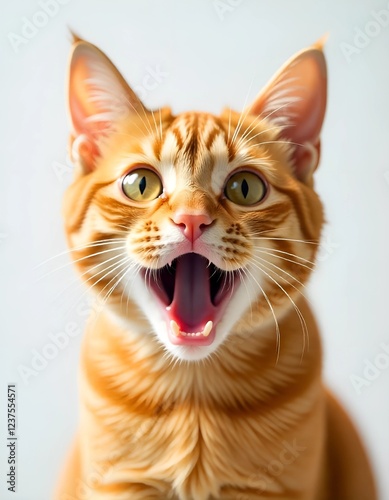 portrait of a cat,Angry and surprised cat isolated on transparent png background with a funny and excited expression.