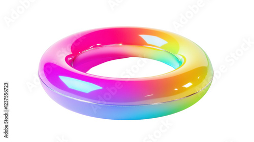 Colorful inflatable ring floating on transparent background