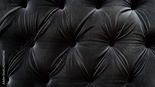 Luxurious black velvet tufted fabric texture, soft and plush upholstery background for elegant and sophisticated design