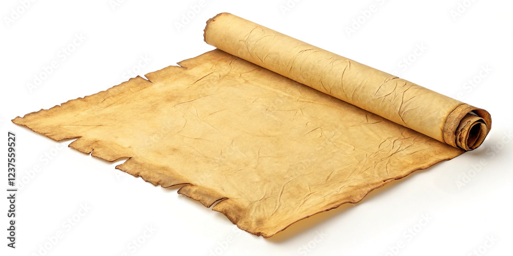 A Classic Parchment Paper Scroll Isolated on a White Background for Historical Displays A Classic Parchment Paper Scroll Isolated on a White Background for Historical Displays