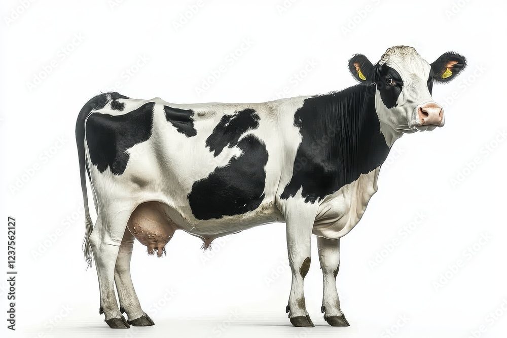 Black and White Cow Standing in Profile on Transparent Background. Full Body, High-Resolution Professional Photograph. Black and White Cow Standing in Profile on Transparent Background. Full Body, High-Resolution Professional Photograph.