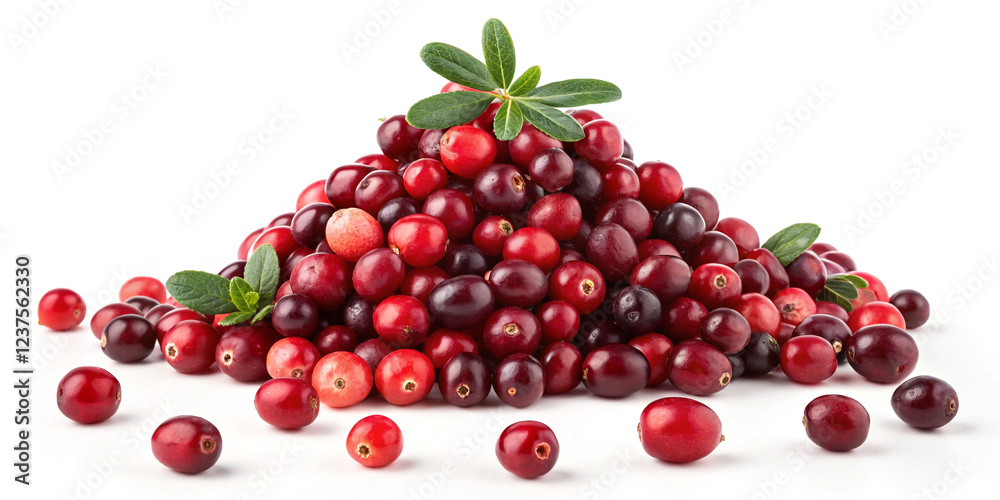 Pile of Falling Cranberries Isolated on a White Background for Culinary Use