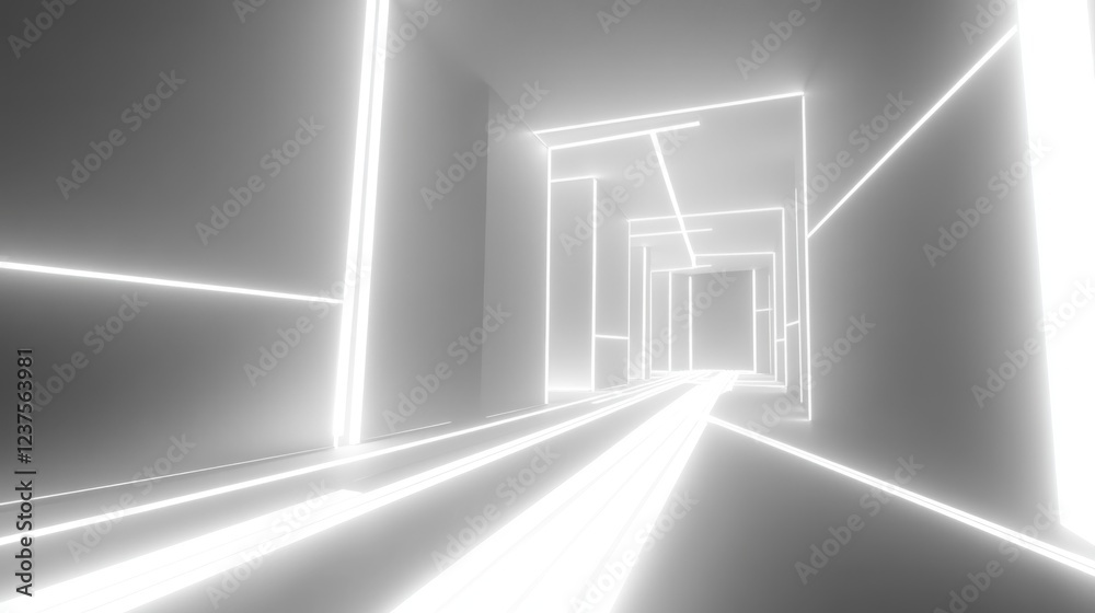 Glowing white corridor, futuristic architecture, abstract background, digital art Glowing white corridor, futuristic architecture, abstract background, digital art