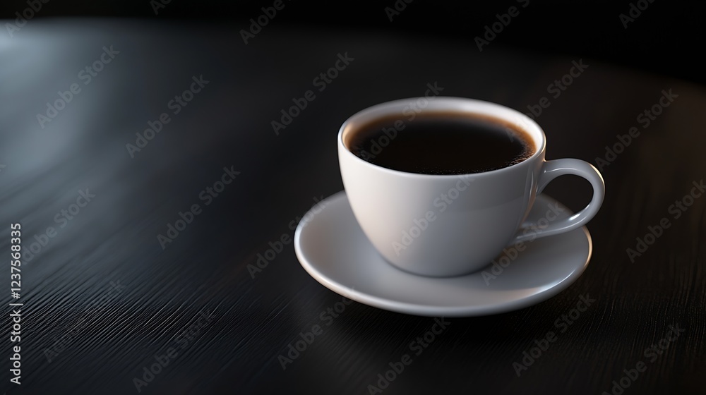 Fototapeta premium Minimalistic White Coffee Cup on Dark Wooden Surface Reflecting Simple Elegance : Generative AI