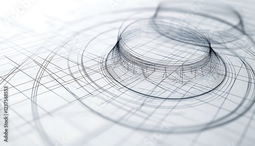 representation of Euclidean geometry with lines and arcs on graph paper photo