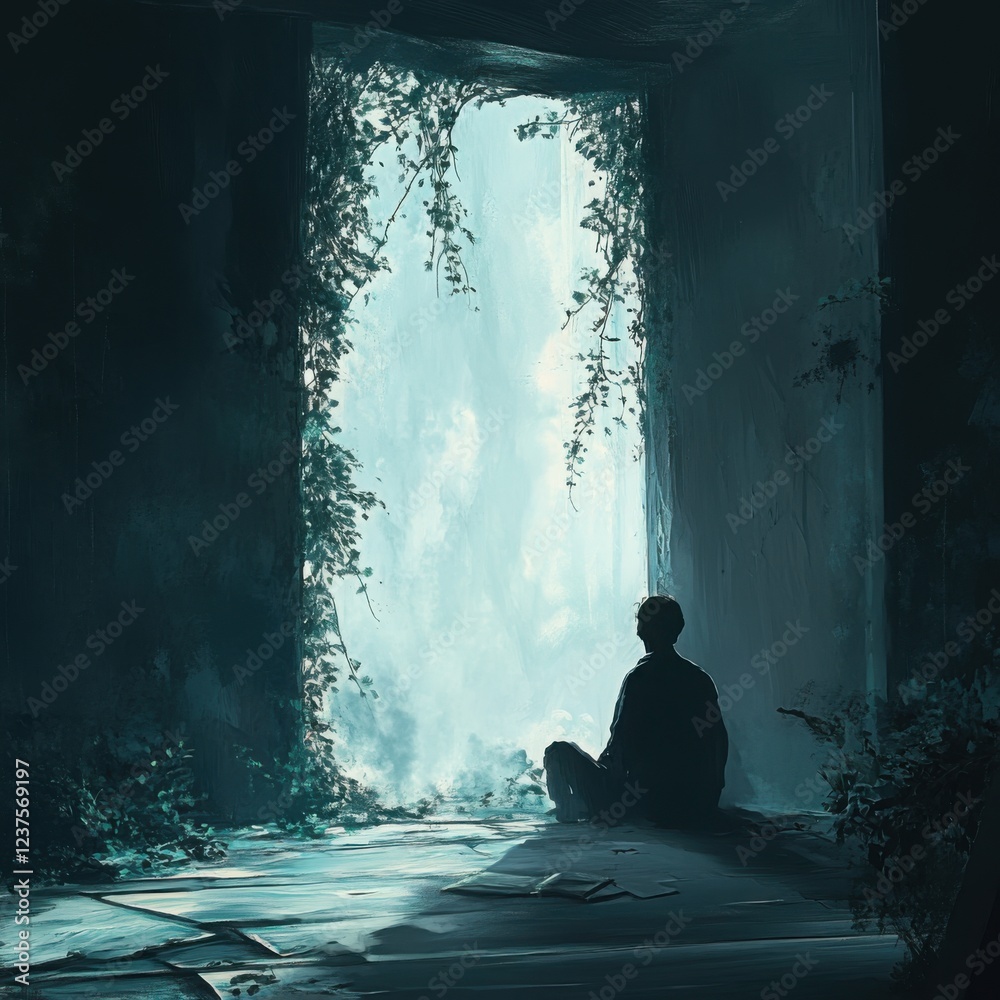 Obraz premium Serene Reflection by Waterfall in Lush Natural Environment