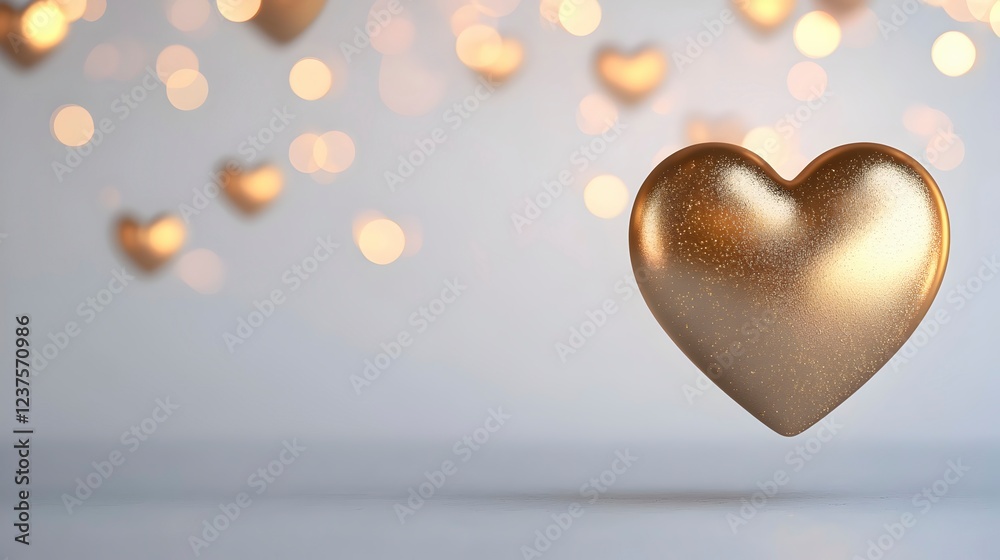 Obraz premium Floating Gold Heart with Blurred Bokeh Background for Love Theme