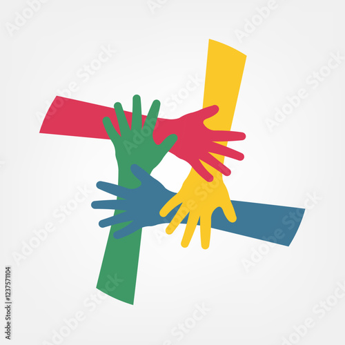 Colorful vector design of clasped hands forming team photo