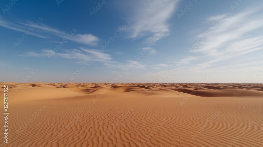 Expansive Desert Landscape with Rolling Sand Dunes and Blue Sky : Generative AI Expansive Desert Landscape with Rolling Sand Dunes and Blue Sky : Generative AI