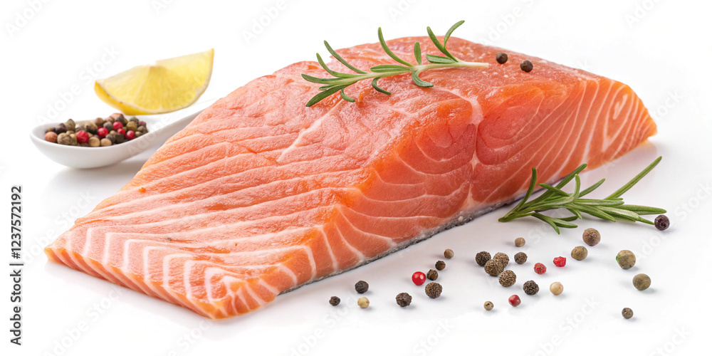 Healthy Salmon Fillet Isolated on a Clean White Background for Nutritional Dishes Healthy Salmon Fillet Isolated on a Clean White Background for Nutritional Dishes