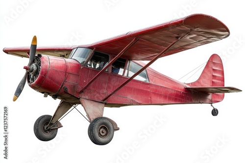 Red aircraft for farming or cleaning on solid white backdrop photo