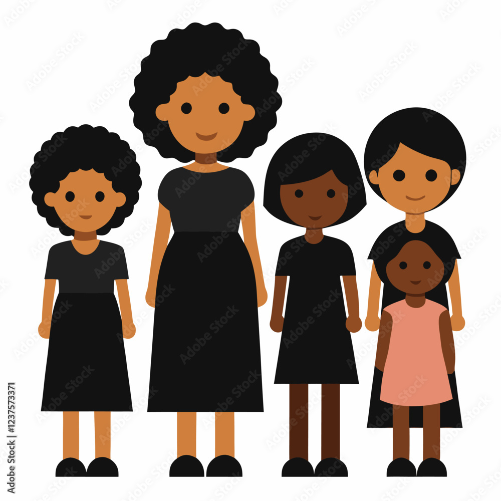Daughters and mothers in a flat style vector on white background. Daughters and mothers in a flat style vector on white background.