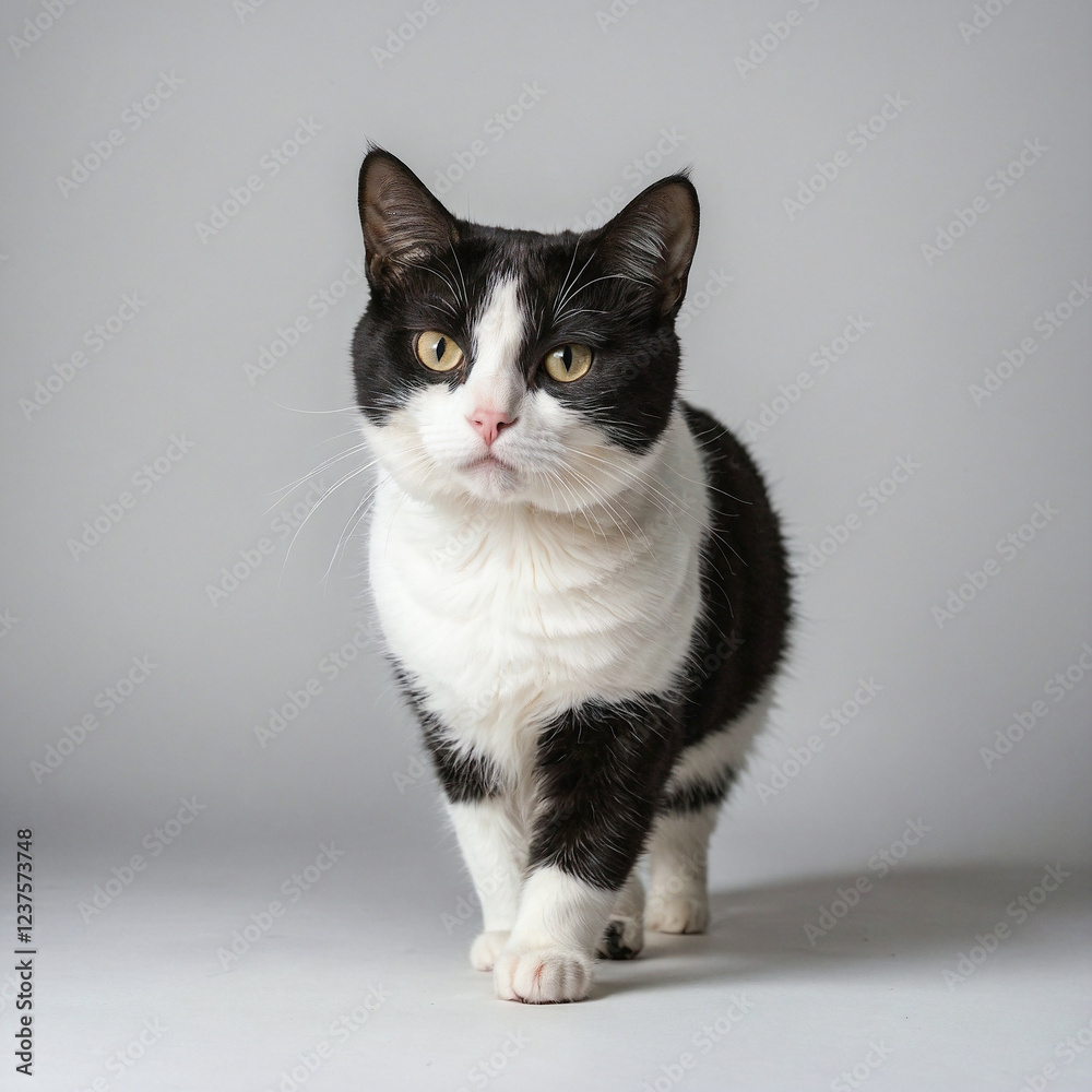 Obraz premium Black and White Cat White Background