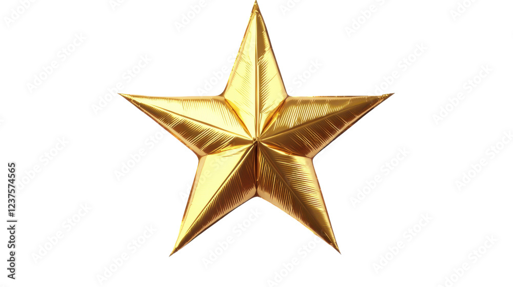 Fototapeta premium Inflated golden star balloon shining on transparent background